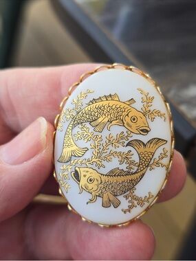 Gold & White Koi Fish Decorative Pin - Unbranded